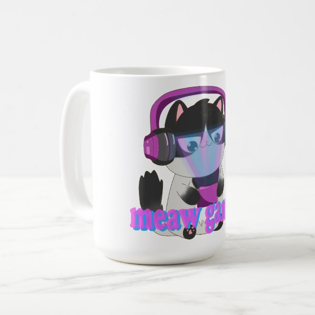 Cute Meow Gamer Cat - Kawaii Gaming Kitten Kaffemugg (Framsida vänster)