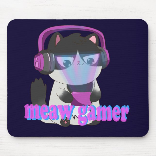 Cute Meow Gamer Cat - Kawaii Gaming Kitten Musmatta (Framsidan)