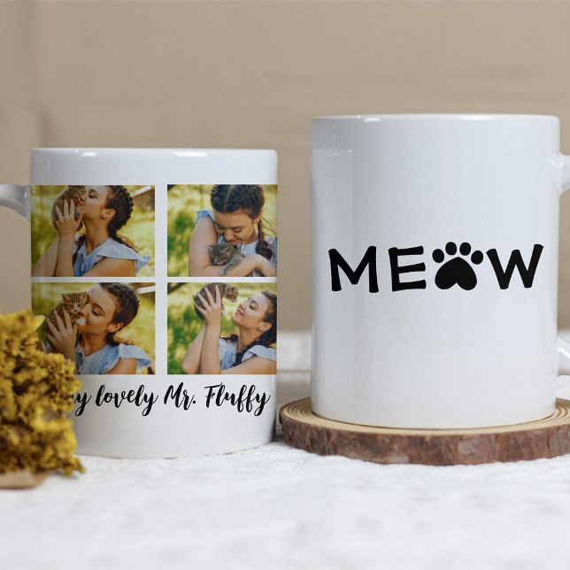Cute Meow Paw Skriv ut Cat Photo Collage Kaffemugg (Skapare uppladdad)