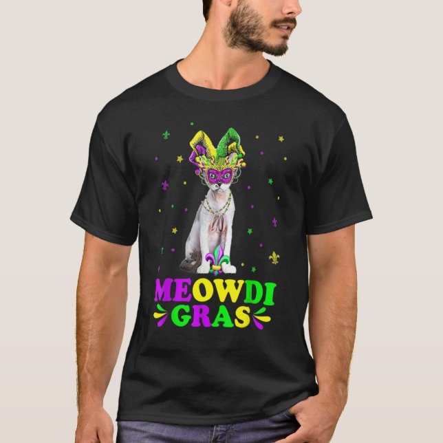Cute Meowdi Gras Devon Rex Cat Carnival Mask Mardi T Shirt (Framsida)