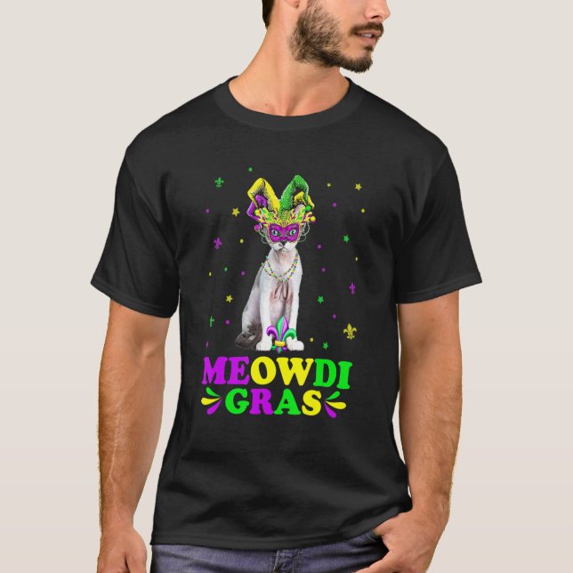 Cute Meowdi Gras Devon Rex Cat Carnival Mask Mardi T Shirt (Framsida)
