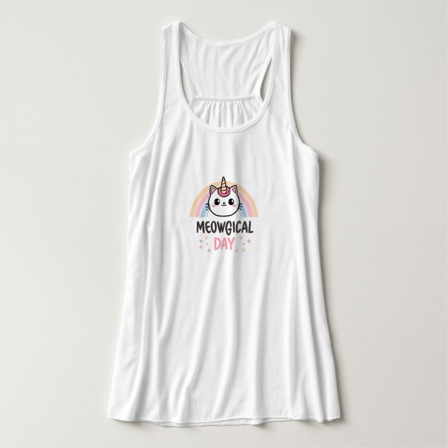 Cute "Meowgical Day" Caticorn Linne Med Racerback (Design framsida)