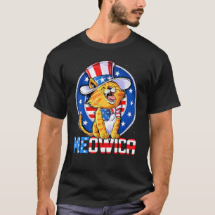 Cute Meowica 4:e juli Katt USA American Flagga Mer T Shirt