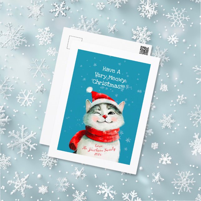 Cute Meowy Cat-julkort Helg Vykort (Cute Cat Meowy Christmas Holiday Post Card)
