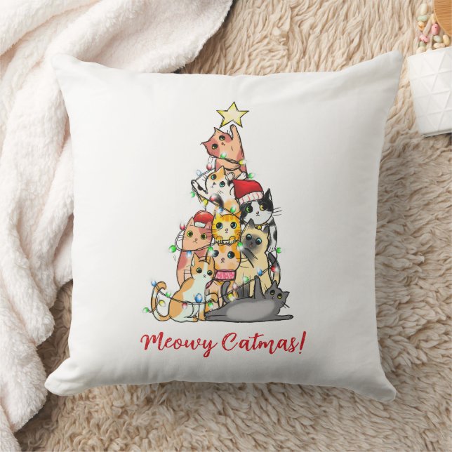 Cute Meowy Catmas Cats Julgran Kudde (Filt)