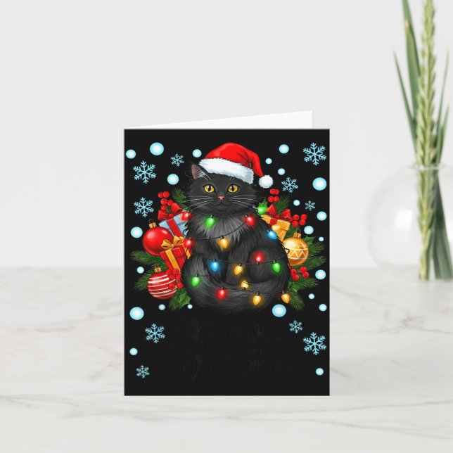 Cute Meowy Christmas Black Cat Santa Hat Xmas Wome Kort (Framsida)
