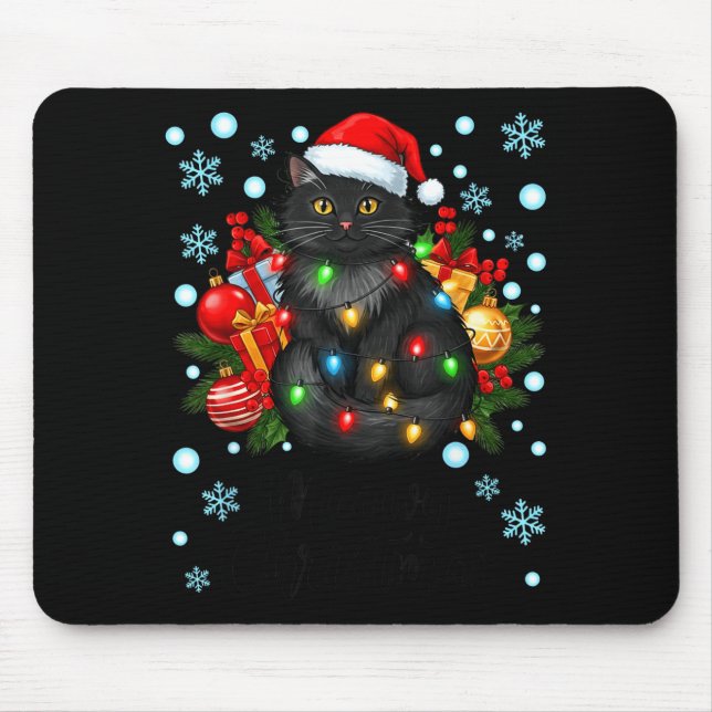 Cute Meowy Christmas Black Cat Santa Hat Xmas Wome Musmatta (Framsidan)