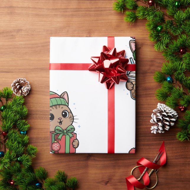 Cute Meowy Christmas Cat Iced Latte Pattern Wrappi Presentpapper (Julgåva)