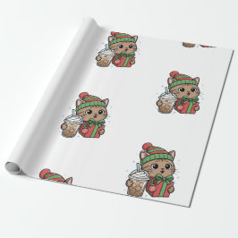 Cute Meowy Christmas Cat Iced Latte Pattern Wrappi Presentpapper