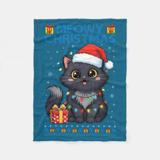 Cute Meowy Christmas Cat – Kawaii Holiday Kitty Te Fleecefilt (Framsidan)
