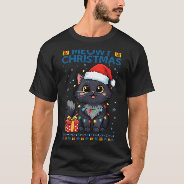 Cute Meowy Christmas Cat – Kawaii Holiday Kitty Te T Shirt (Framsida)