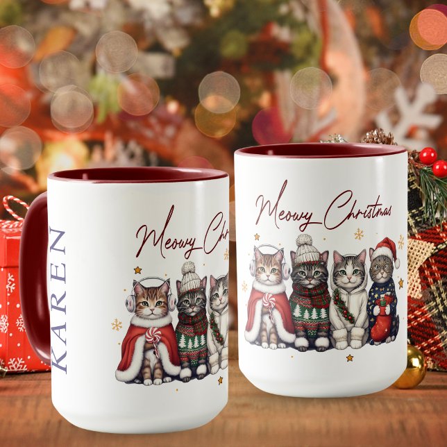 Cute Meowy Christmas Catmas Personalized Cat Mug Mugg (Cute Meowy Christmas Mug)