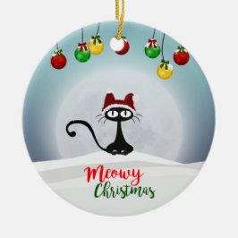 Cute Meowy jul Ceramic Ornament