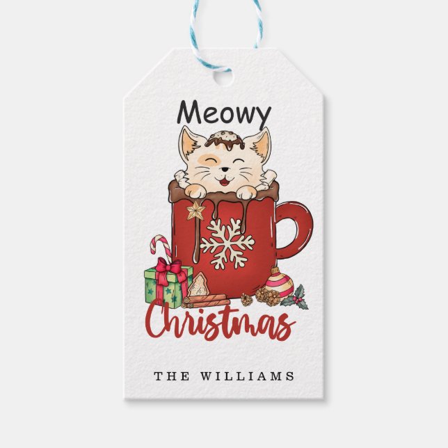 Cute Meowy jul Chocolate Coffee Presentetikett (Framsidan)