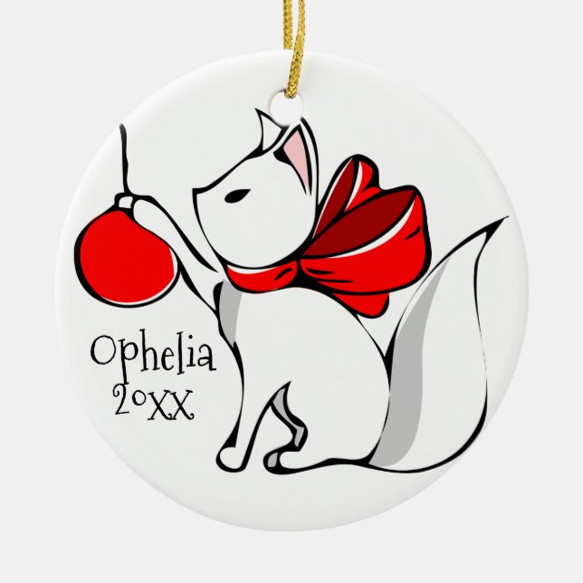 Cute Meowy jul Kattunge Julgransprydnad Keramik (Framsidan)