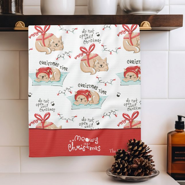 Cute Meowy jul Kattunge Mönster Kökshandduk (Skapare uppladdad)