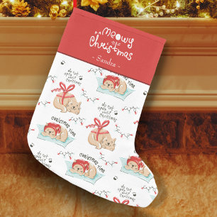 Cute Meowy jul Kattunge Mönster Liten Julstrumpa