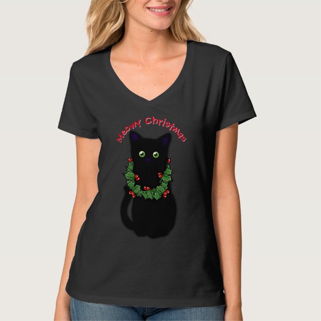 Cute Meowy jul kattunge T Shirt (Framsida)