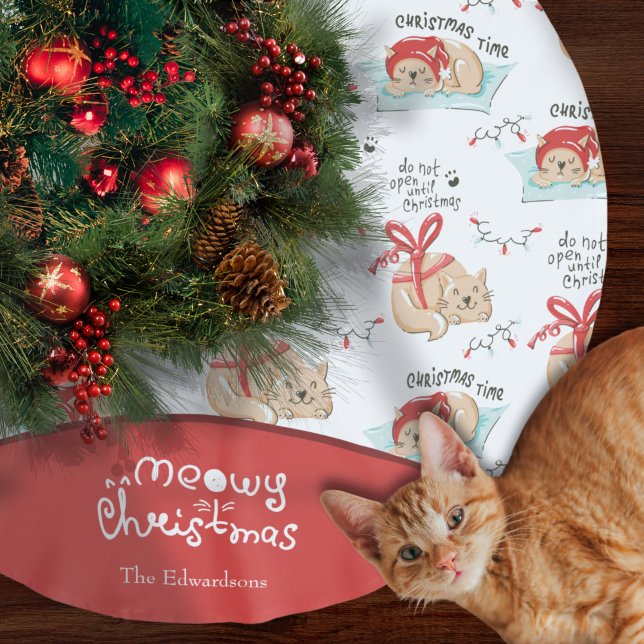 Cute Meowy-julen Kattunge Mönster jul Julgransmatta Borstad Polyester (Skapare uppladdad)