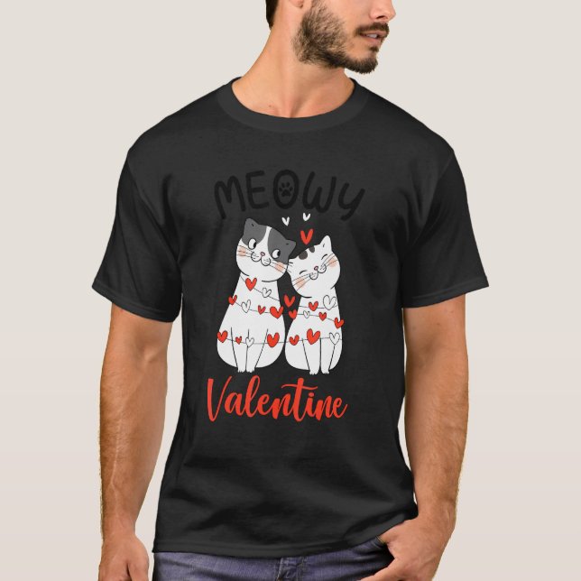 Cute Meowy Valentine Cat Kitten  Heart Valentines  T Shirt (Framsida)