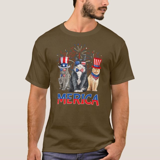 Cute Merica farbror Sam Cat American USA flagga 4: T Shirt (Framsida)