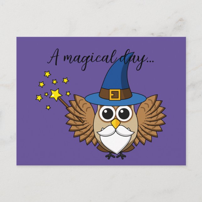 Cute Merlin the Wizard Uggla Tecknad | Lägg till t Helg Vykort (Framsida)