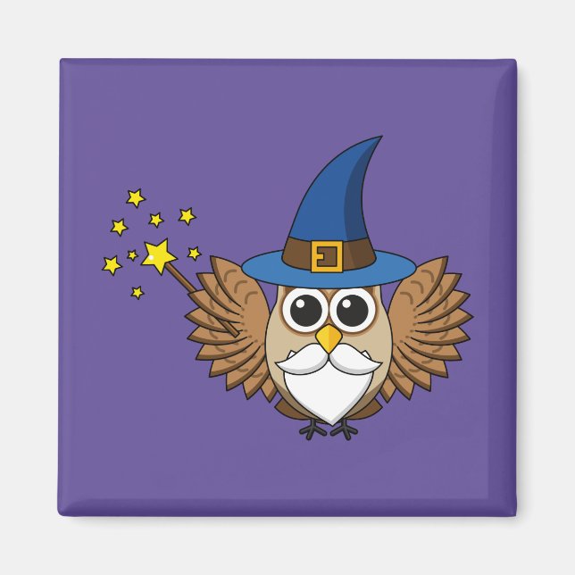 Cute Merlin the Wizard Uggla Tecknad Magnet (Framsidan)