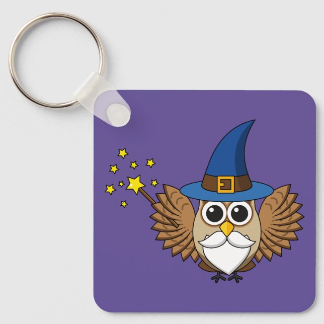 Cute Merlin the Wizard Uggla Tecknad Nyckelring (Framsida)