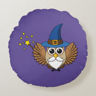 Cute Merlin the Wizard Uggla Tecknad Rund Kudde