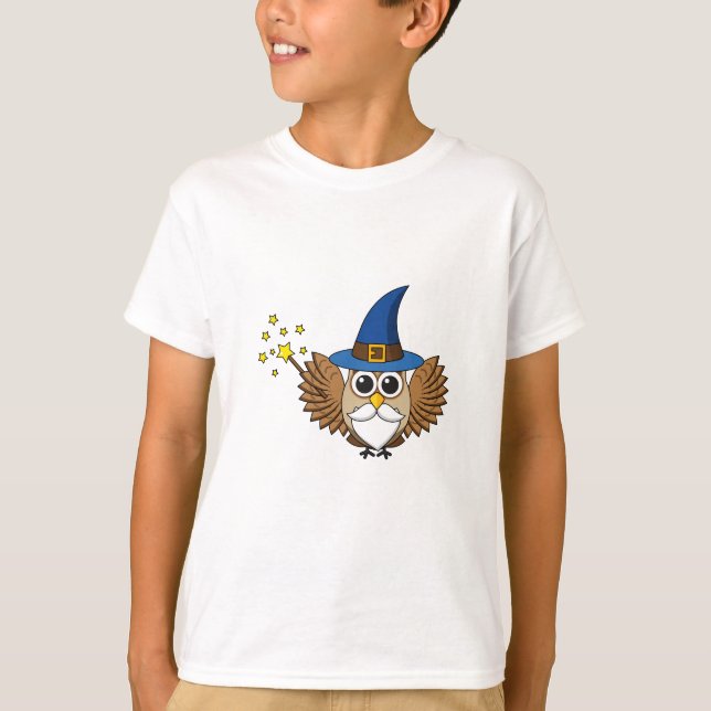 Cute Merlin the Wizard Uggla Tecknad T Shirt (Framsida)