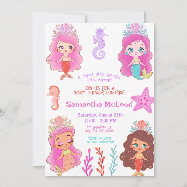Cute Mermaid Baby Shower Under the Sea Baby Girl  Inbjudningar (Framsida)