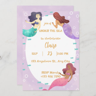 Cute Mermaid Birthday Invitation Inbjudningar