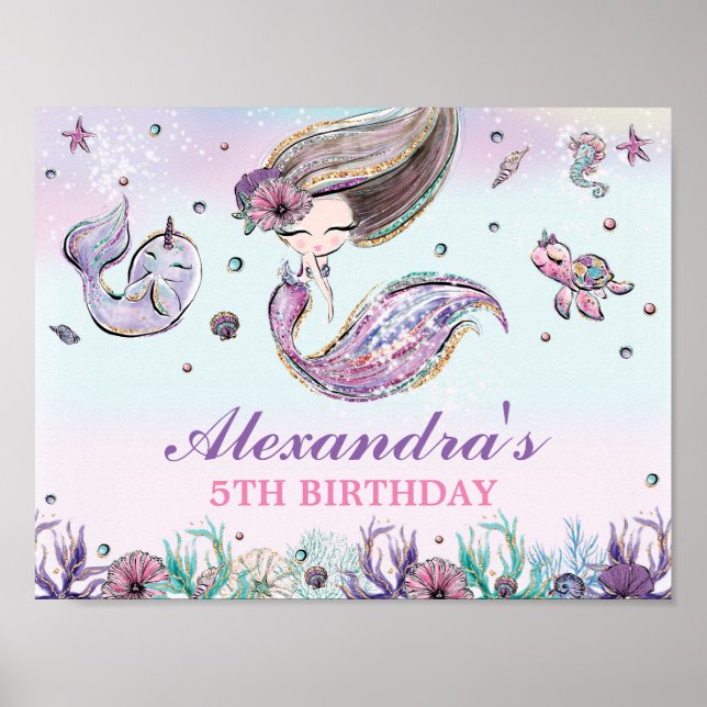 Cute Mermaid Birthday Under the Sea Pool Welcome  Poster (Framsidan)