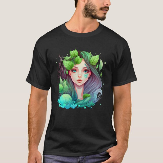 Cute mermaid fairy seaweed plants water sea fantas t shirt (Framsida)