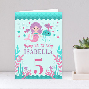 Cute Mermaid Girl Birthday Kort