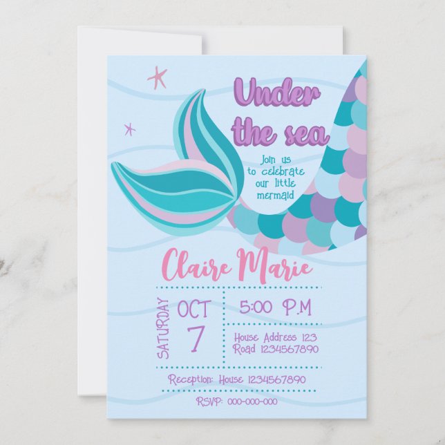 Cute Mermaid Invitation Inbjudningar (Framsida)
