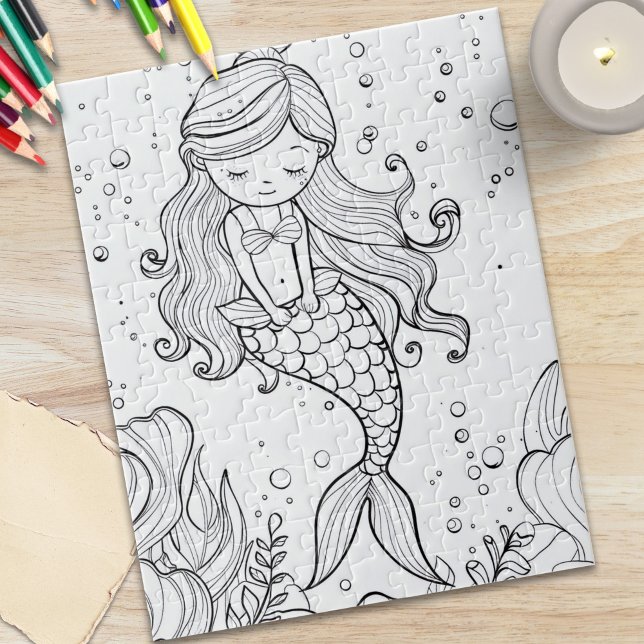 Cute Mermaid Ocean Coloring Pussel (Cute Mermaid Ocean Coloring Jigsaw Puzzle)