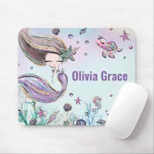 Cute Mermaid Under the Sea Purple Glitter Mouse Pa Musmatta