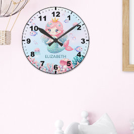 Cute Mermaid Under the Sea  Rund Klocka