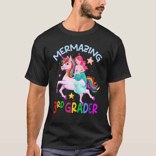 Cute Mermaing Third Grader Unicorn Sjöjungfru back T Shirt (Framsida)