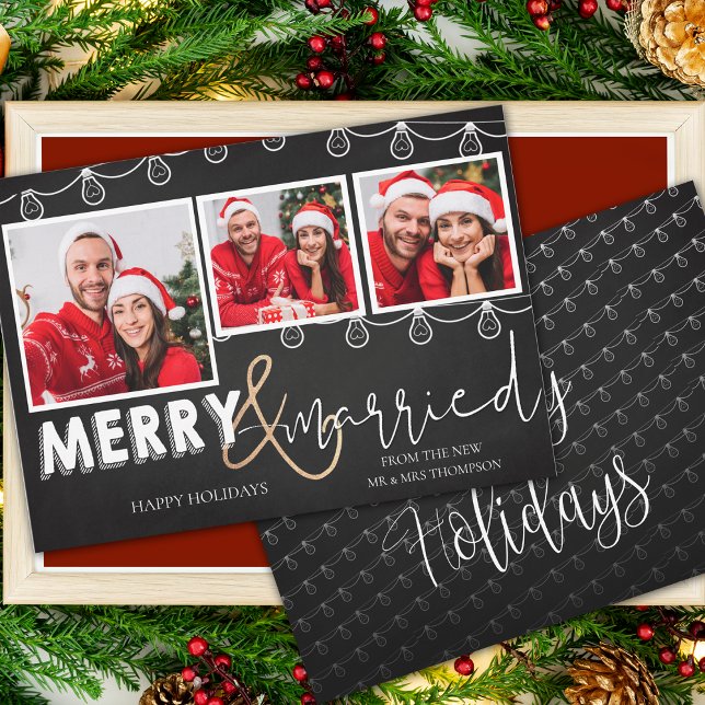 Cute Merry and Married First jul Photo Julkort (Cute Merry And Married First Christmas Photo Holiday Card)