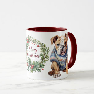 Cute Merry Bulldog Hund jul Mugg