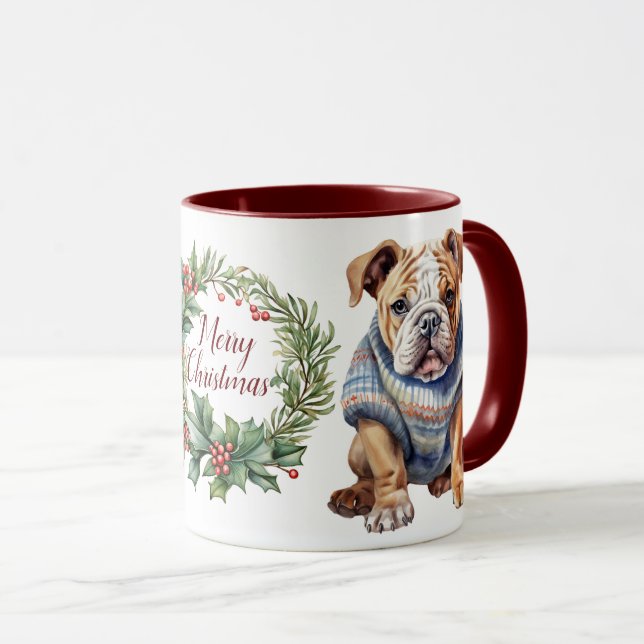 Cute Merry Bulldog Hund jul Mugg (Framsida höger)