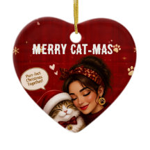 Cute Merry Cat-Mas Crimson Christmas Photo Name