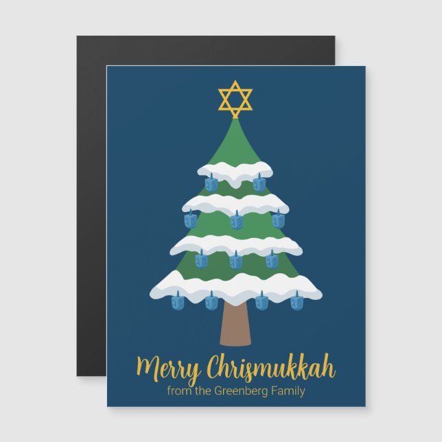 Cute Merry Chrismukah Träd Magnet-kort (Fram/baksida)