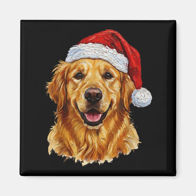 Cute Merry Christmas Golden Retriever Dog Christma Magnet (Framsidan)
