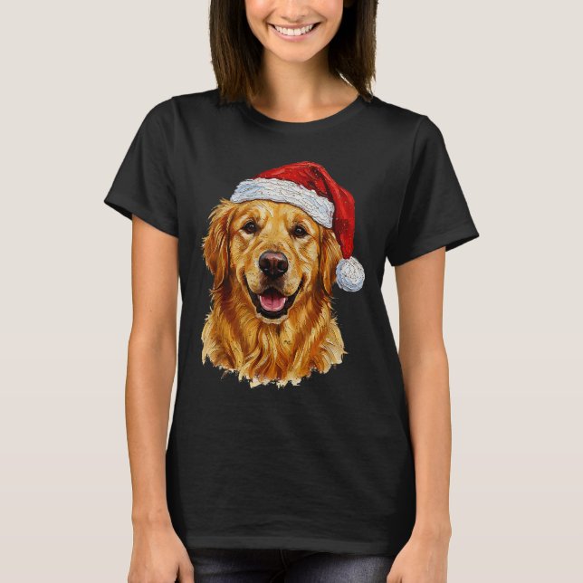 Cute Merry Christmas Golden Retriever Dog Christma T Shirt (Framsida)