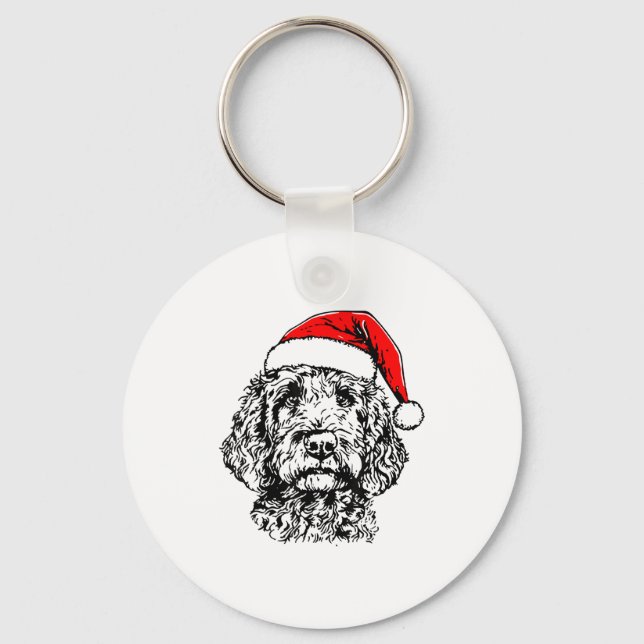 Cute Merry Christmas Goldendoodle Santa Christmas  Nyckelring (Framsida)
