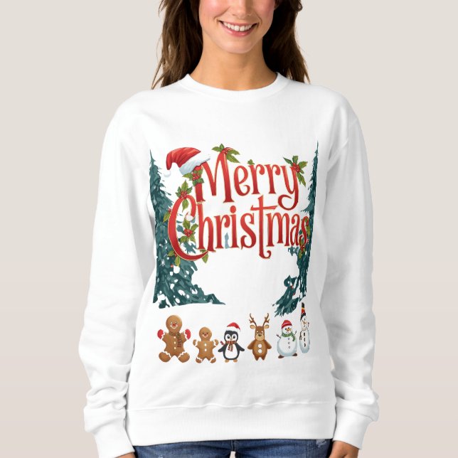 Cute Merry Christmas Holiday Sweater Design T Shirt (Framsida)