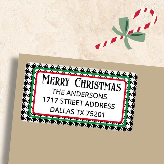 Cute Merry Christmas Houndstooth Address Label Adressetikett (Skapare uppladdad)